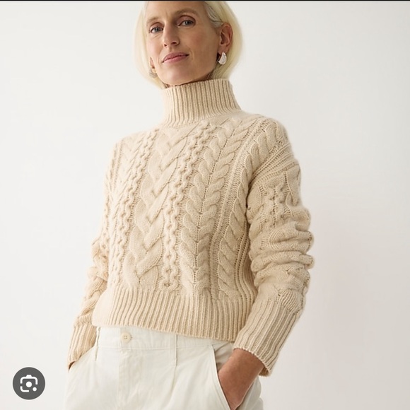 New JCrew Cashmere cropped cable-knit turtleneck sweater - Picture 2 of 5